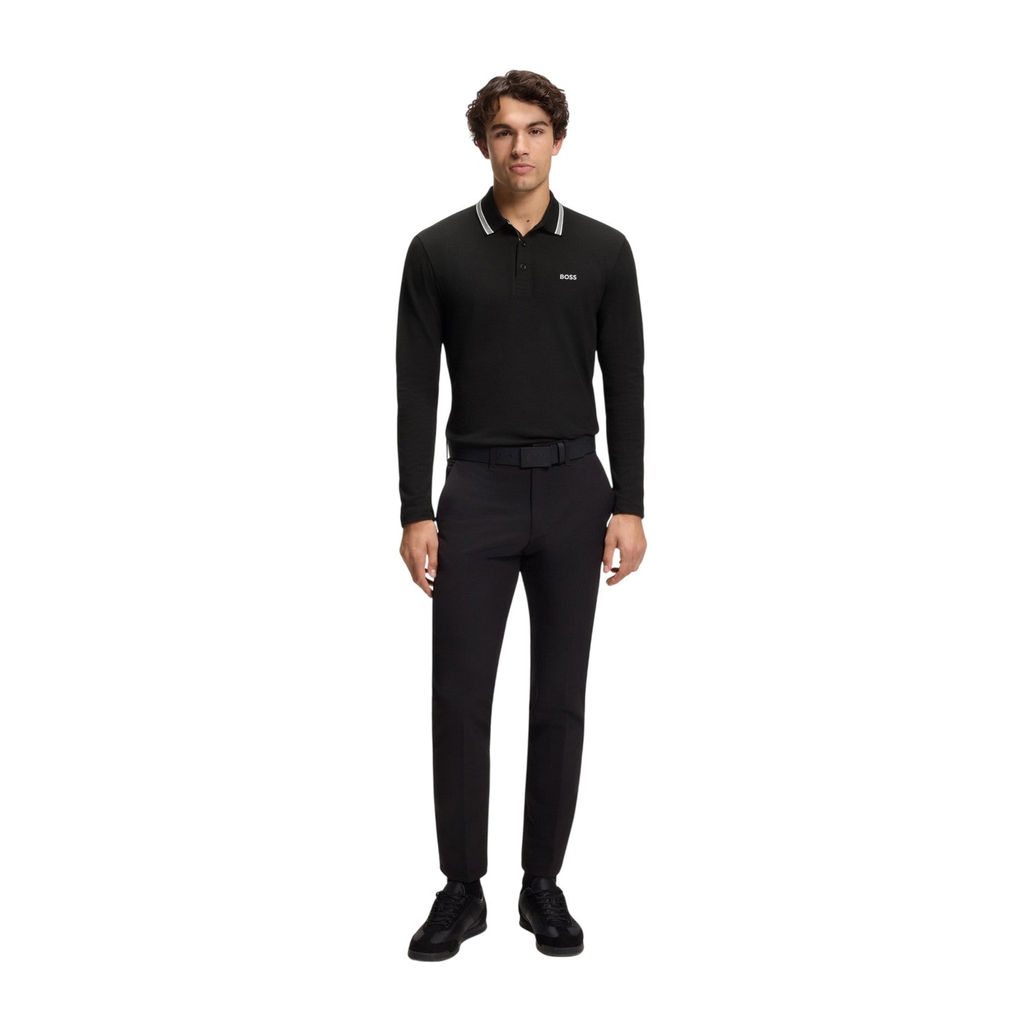 Black - Lifestyle - Boss Mens Plisy Long-Sleeved Polo Shirt