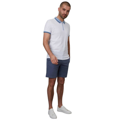 White - Lifestyle - Threadbare Mens Denim Look Denim Look Slim Short-Sleeved Polo Shirt