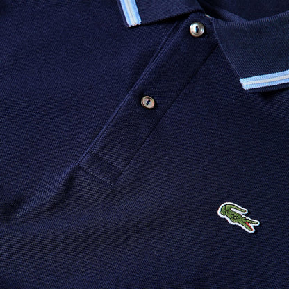 Navy - Side - Lacoste Womens-Ladies Tipped Slim Short-Sleeved Polo Shirt
