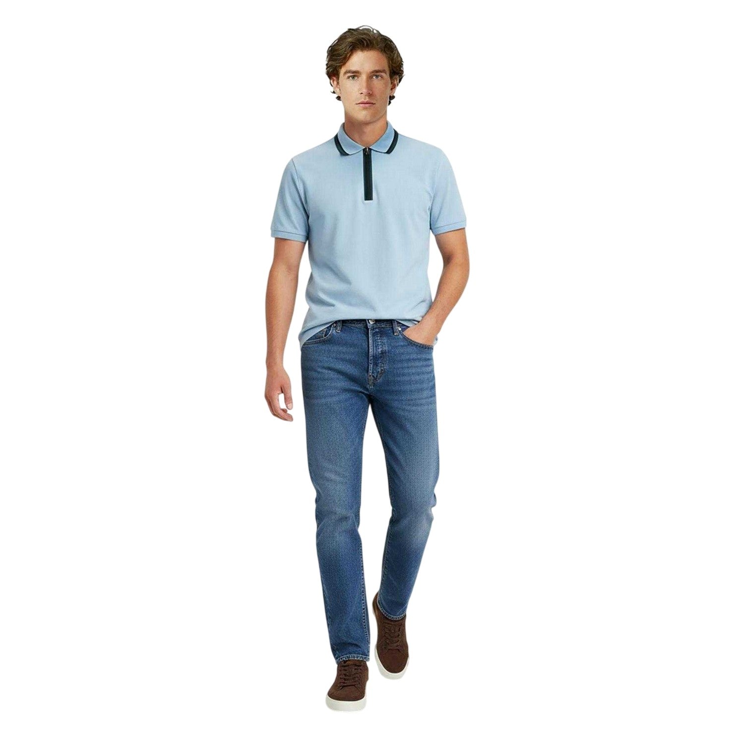 Blue - Lifestyle - Paul Smith Mens Zipped Tailored Short-Sleeved Polo Shirt