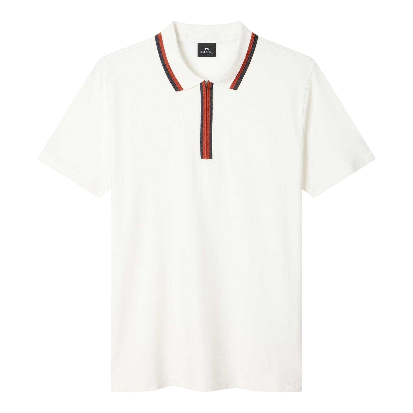 White - Front - Paul Smith Mens Zipped Tailored Short-Sleeved Polo Shirt