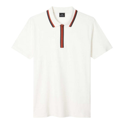 White - Front - Paul Smith Mens Zipped Tailored Short-Sleeved Polo Shirt