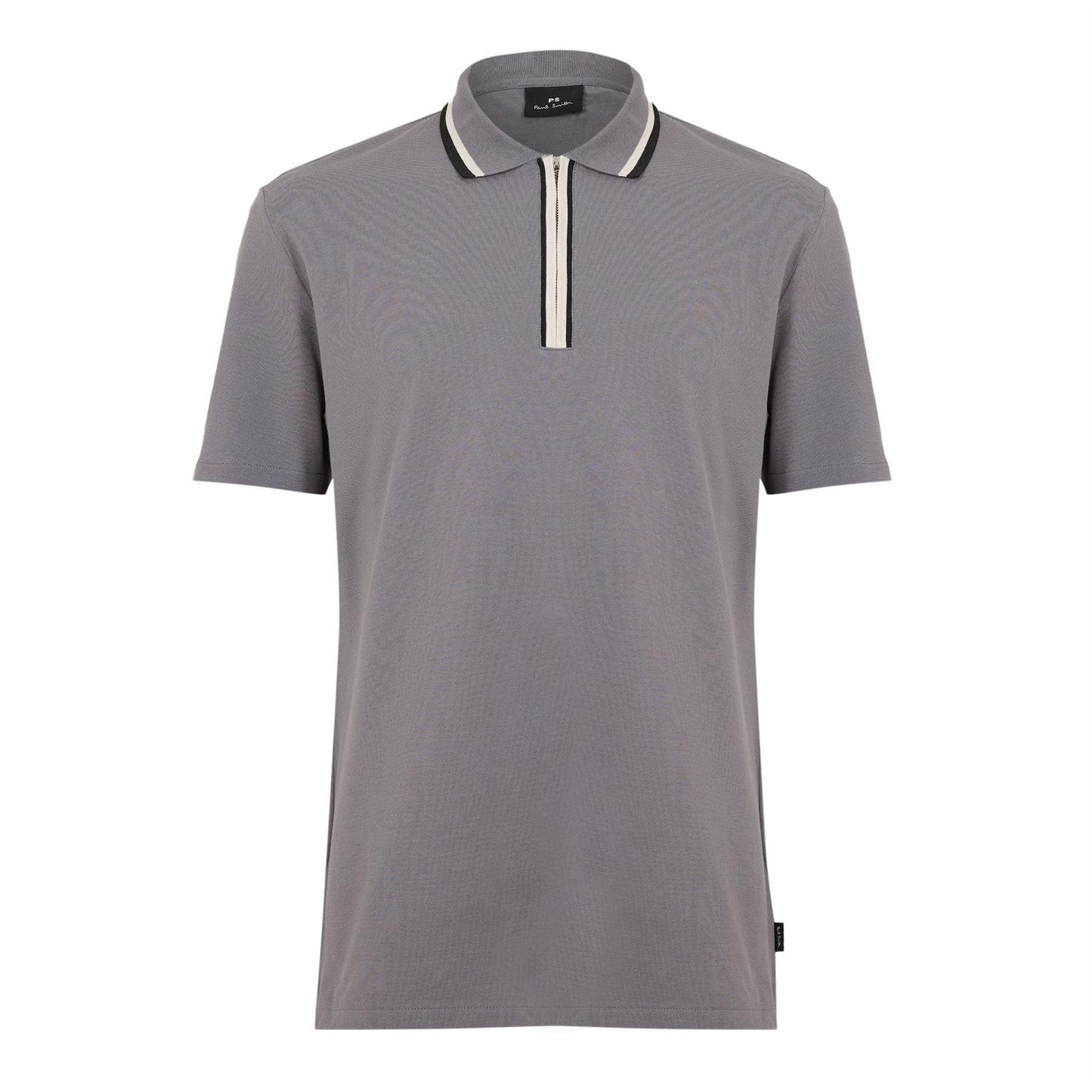 Grey - Front - Paul Smith Mens Zipped Tailored Short-Sleeved Polo Shirt