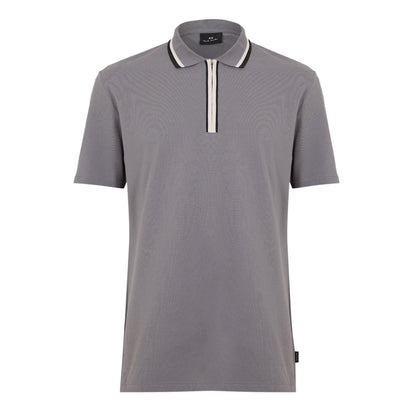 Grey - Front - Paul Smith Mens Zipped Tailored Short-Sleeved Polo Shirt