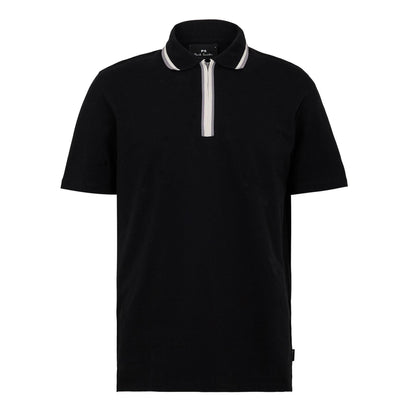 Black - Front - Paul Smith Mens Zipped Tailored Short-Sleeved Polo Shirt