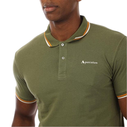Green-White - Side - Aquascutum Mens Slim Short-Sleeved Polo Shirt