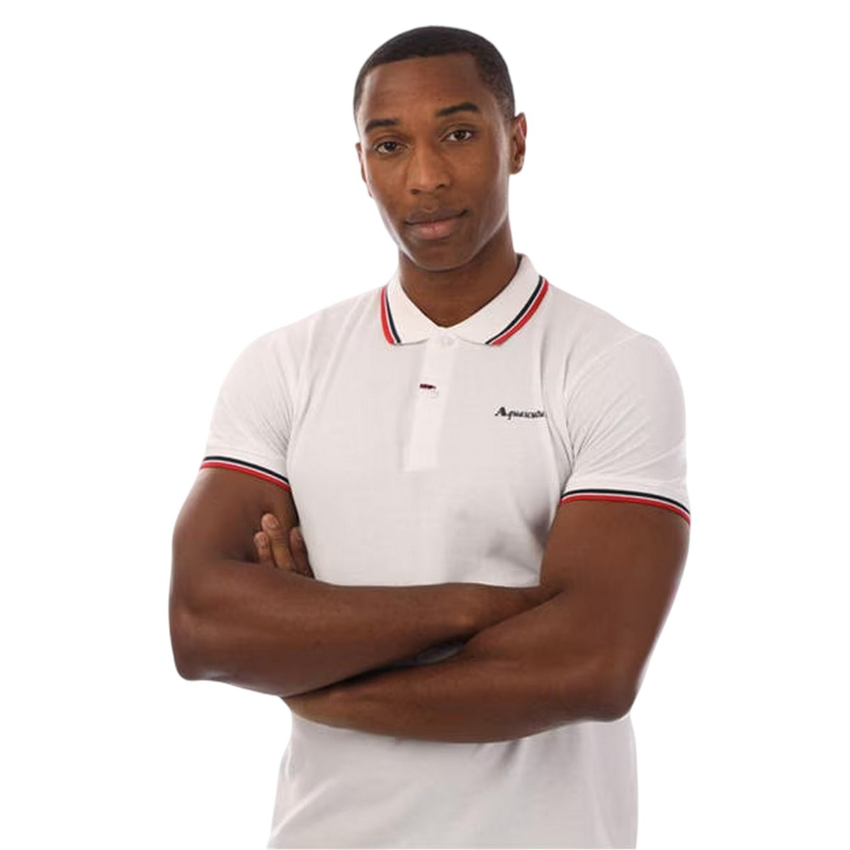 White-Navy - Side - Aquascutum Mens Slim Short-Sleeved Polo Shirt