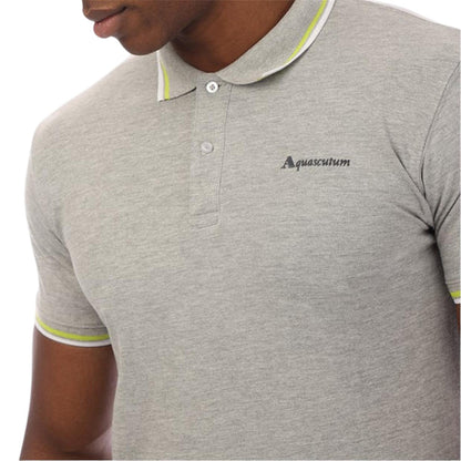 Grey - Side - Aquascutum Mens Slim Short-Sleeved Polo Shirt