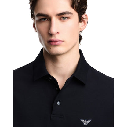 Navy - Side - Emporio Armani Mens Embroidered Short-Sleeved Polo Shirt