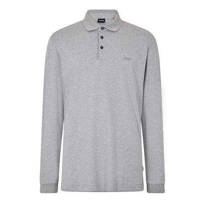 Silver - Front - Boss Mens Pado 30 Cotton Long-Sleeved Polo Shirt