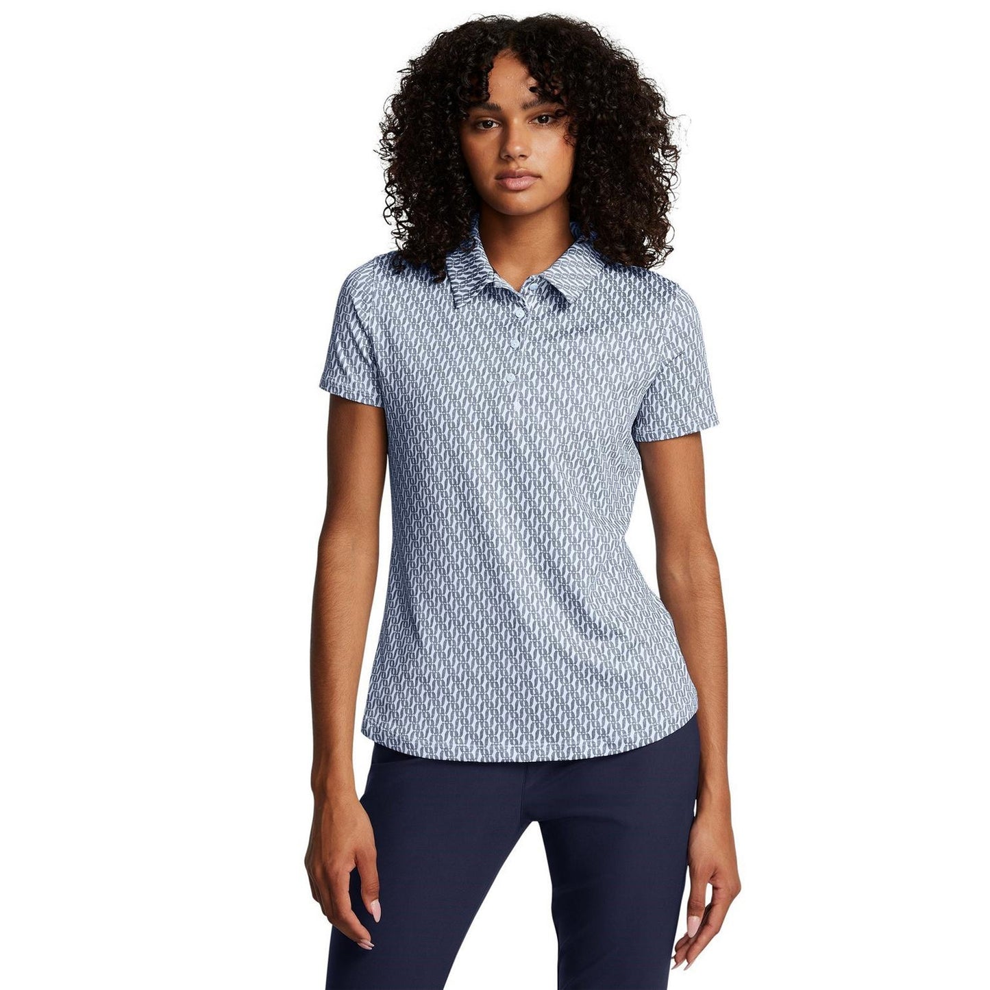 Blue - Side - Under Armour Womens-Ladies Playoff 3.0 Printed Regular Short-Sleeved Polo Shirt