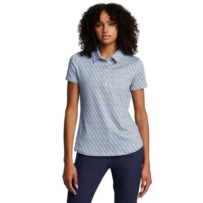 Blue - Side - Under Armour Womens-Ladies Playoff 3.0 Printed Regular Short-Sleeved Polo Shirt