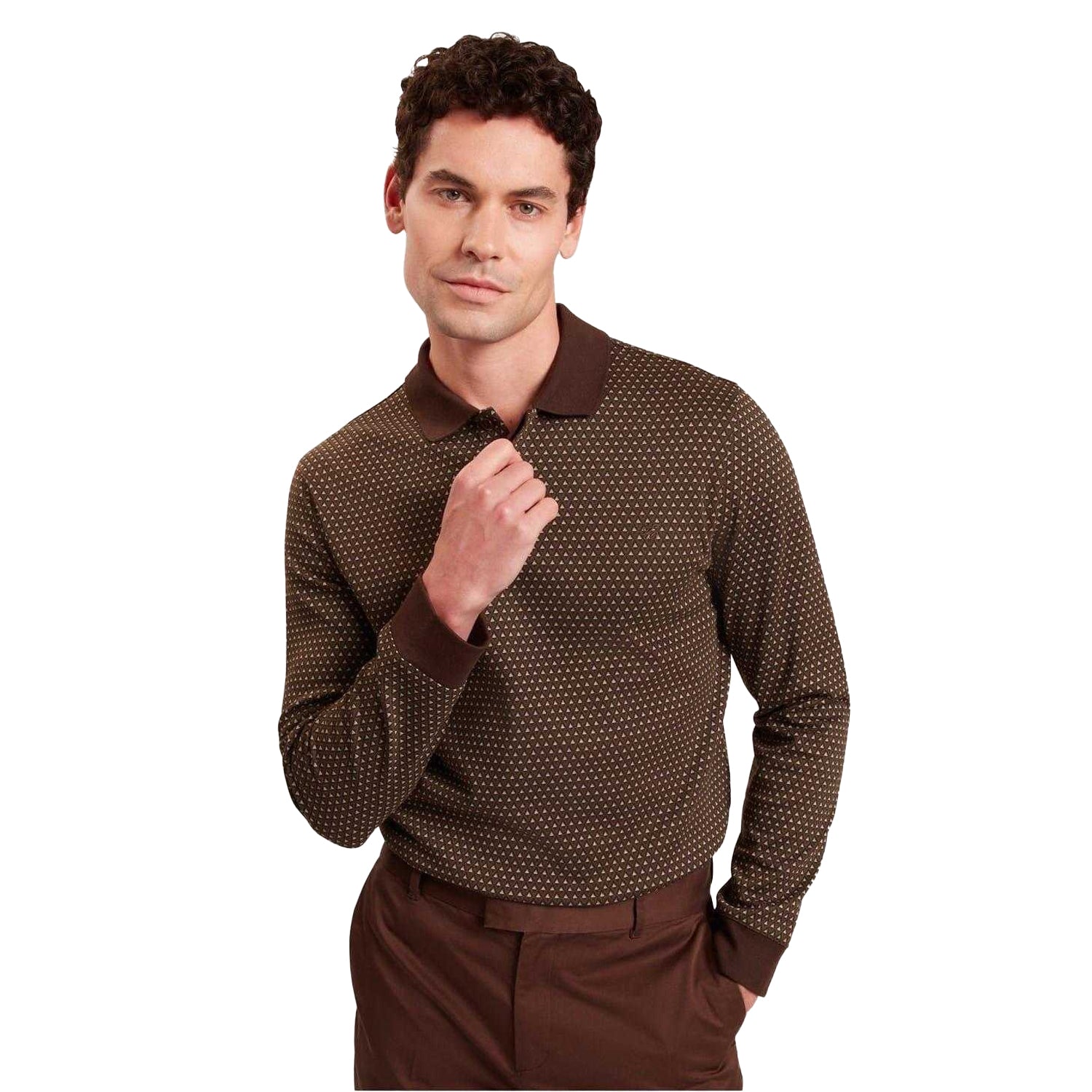 Brown-Tan - Lifestyle - Ted Baker Mens Jacquard Long-Sleeved Polo Shirt