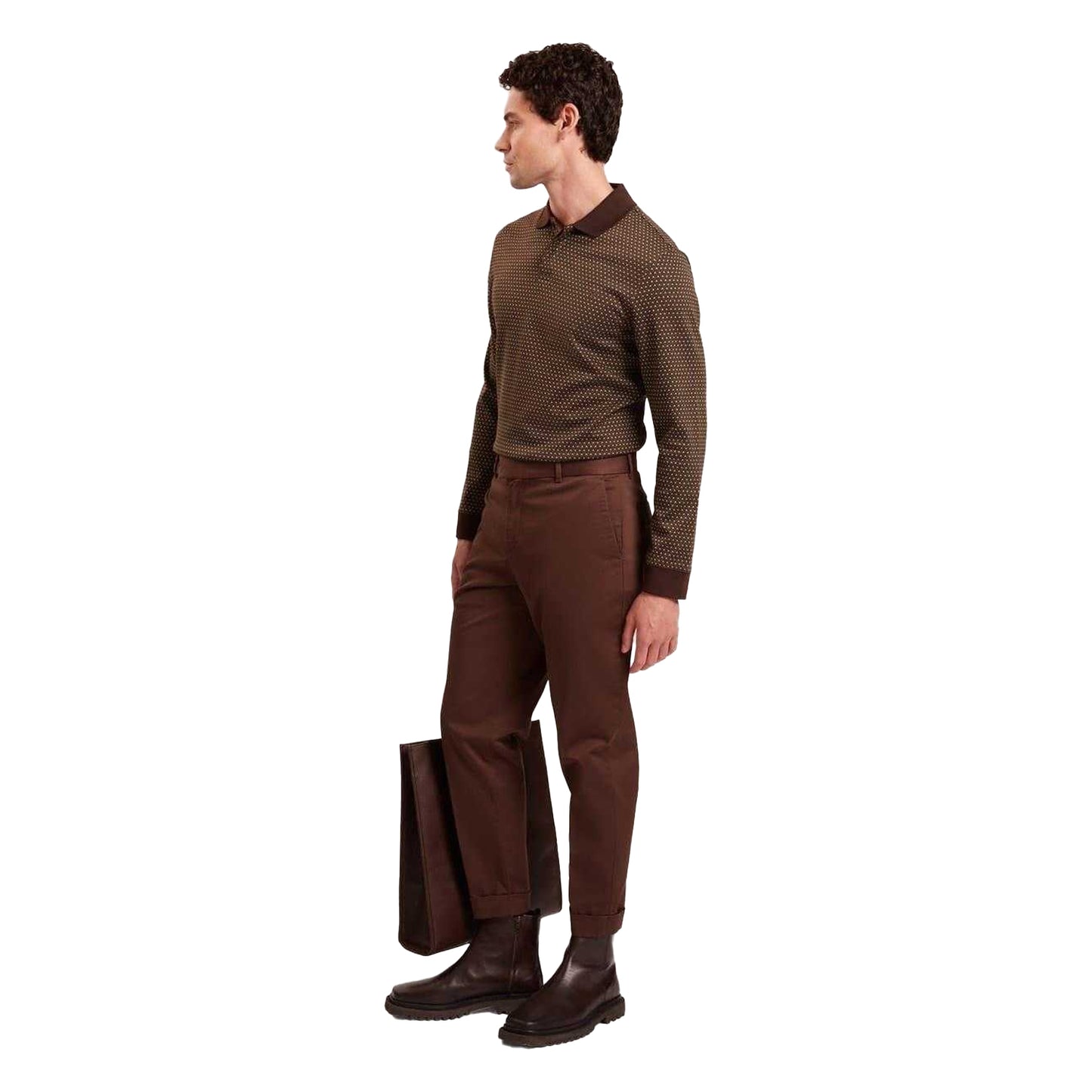 Navy - Front - Ted Baker Mens Jacquard Long-Sleeved Polo Shirt