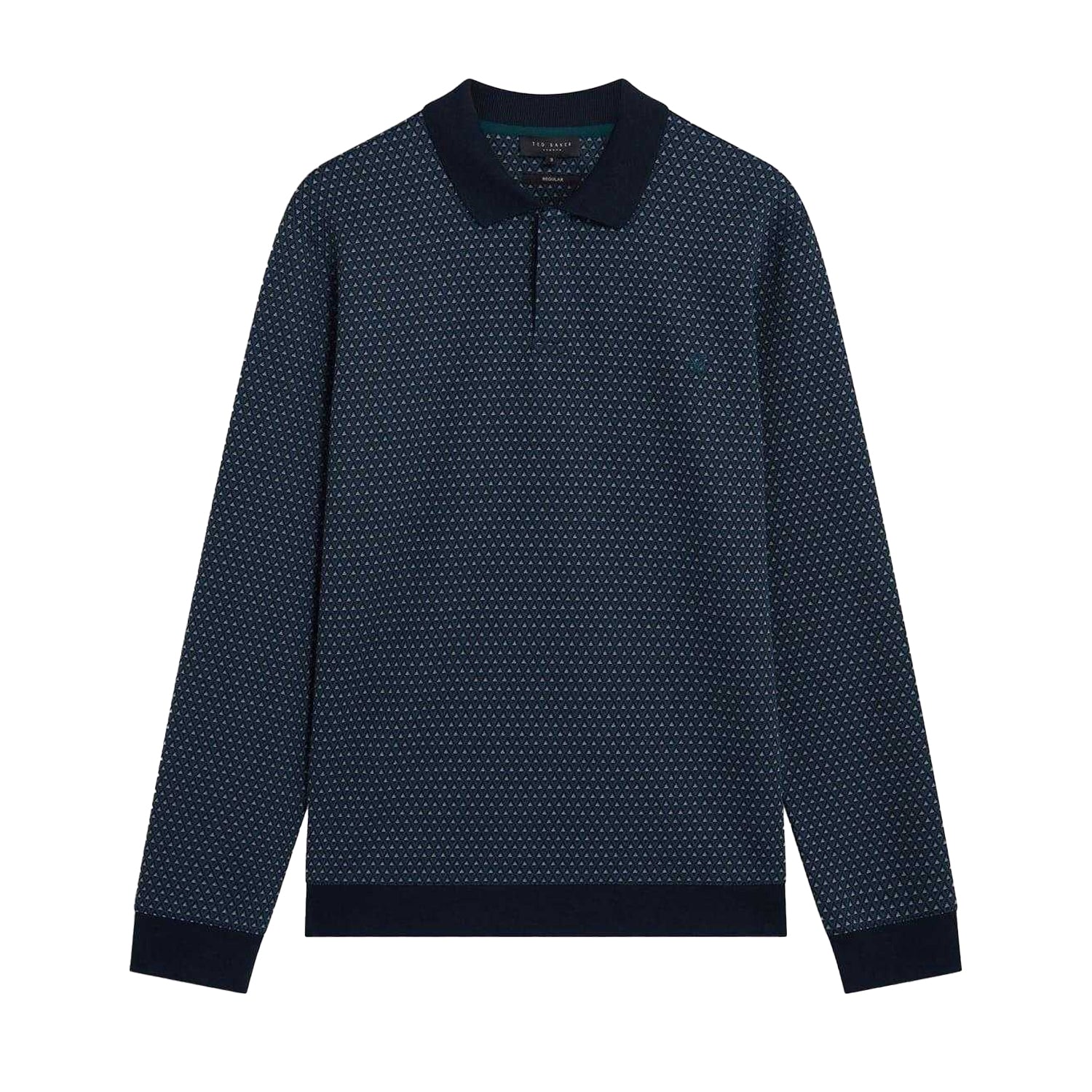 Navy - Back - Ted Baker Mens Jacquard Long-Sleeved Polo Shirt