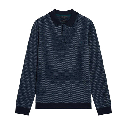 Navy - Back - Ted Baker Mens Jacquard Long-Sleeved Polo Shirt