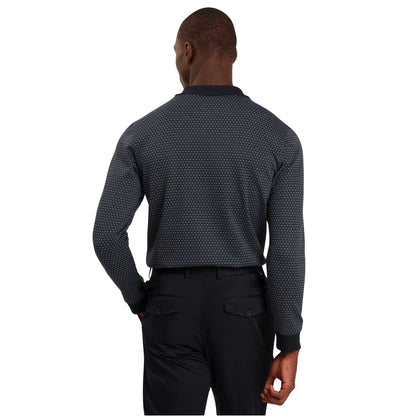 Navy - Side - Ted Baker Mens Jacquard Long-Sleeved Polo Shirt