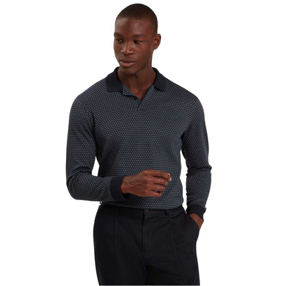 Navy - Pack Shot - Ted Baker Mens Jacquard Long-Sleeved Polo Shirt