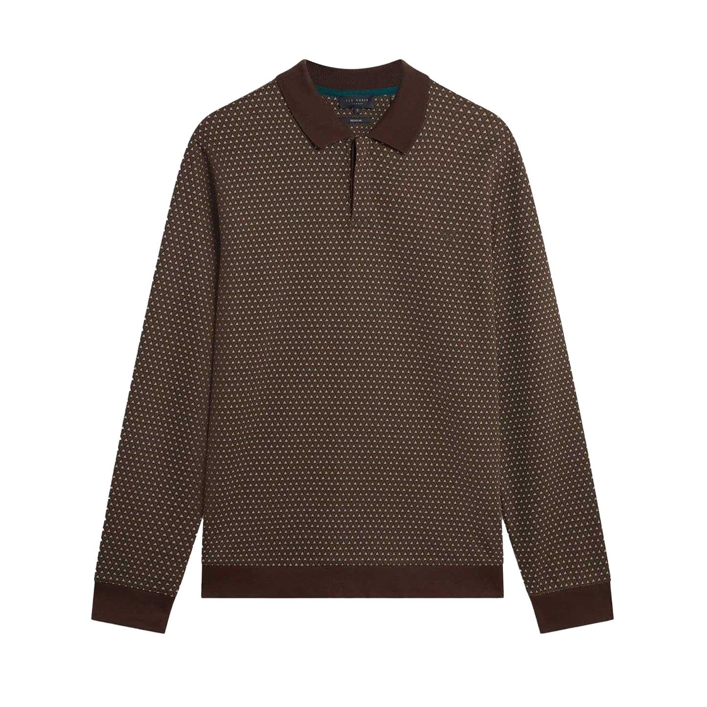 Brown-Tan - Front - Ted Baker Mens Jacquard Long-Sleeved Polo Shirt