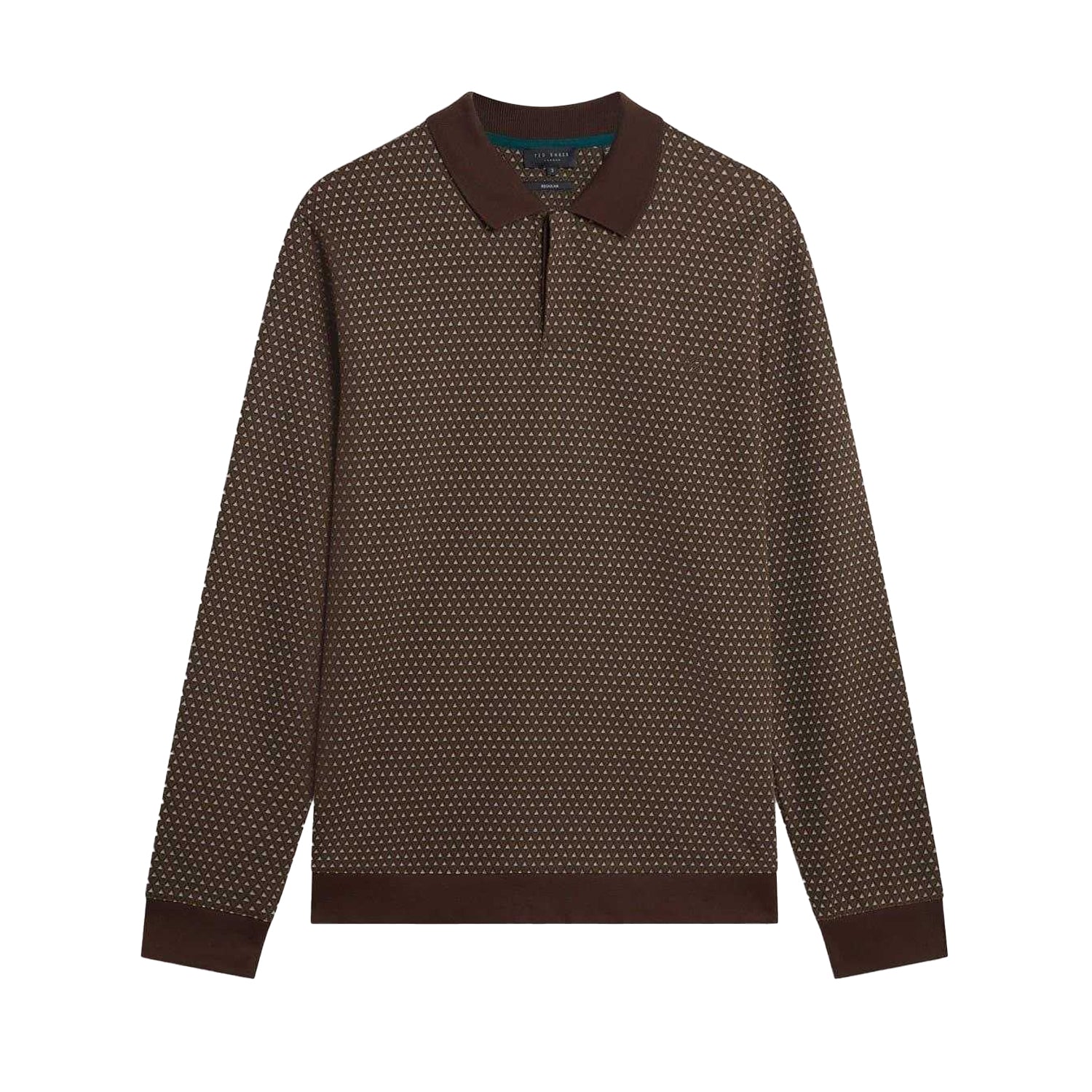 Brown-Tan - Front - Ted Baker Mens Jacquard Long-Sleeved Polo Shirt