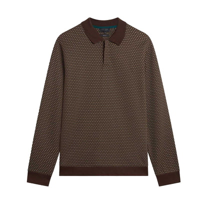 Brown-Tan - Front - Ted Baker Mens Jacquard Long-Sleeved Polo Shirt