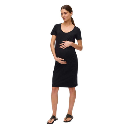 Black - Pack Shot - Mamalicious Womens-Ladies Maternity Short-Sleeved T-Shirt Dress