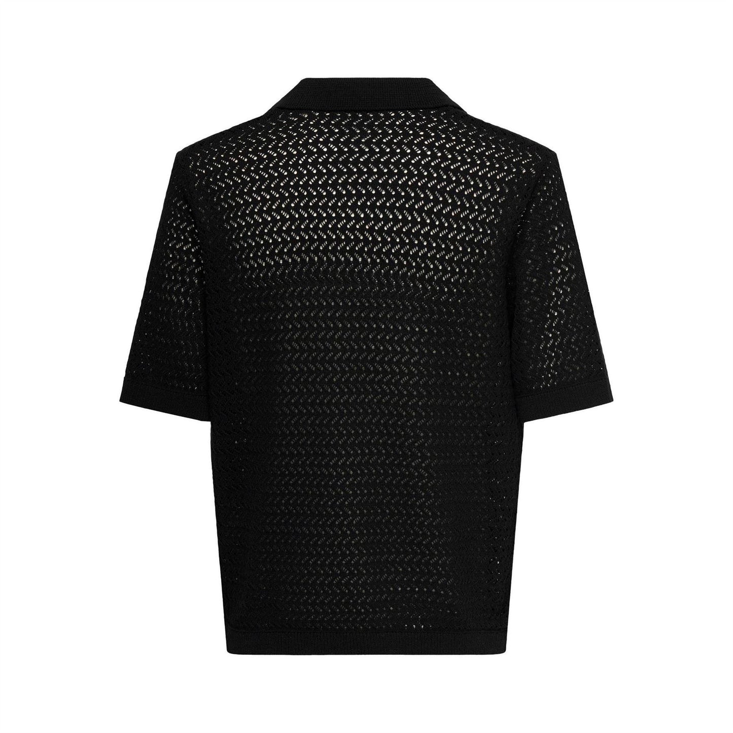 Black - Back - Only Mens Knitted Short-Sleeved Polo Shirt