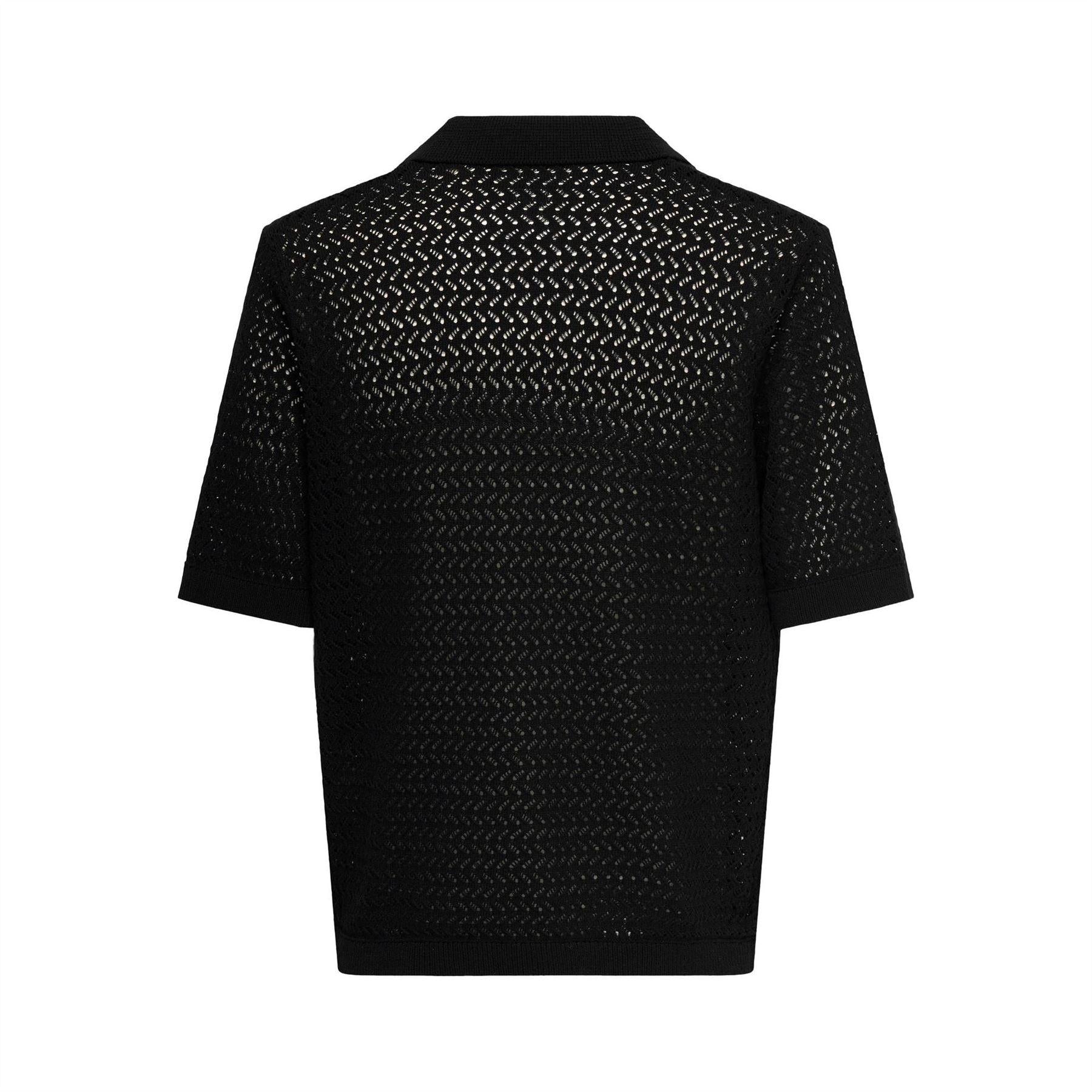 Black - Back - Only Mens Knitted Short-Sleeved Polo Shirt