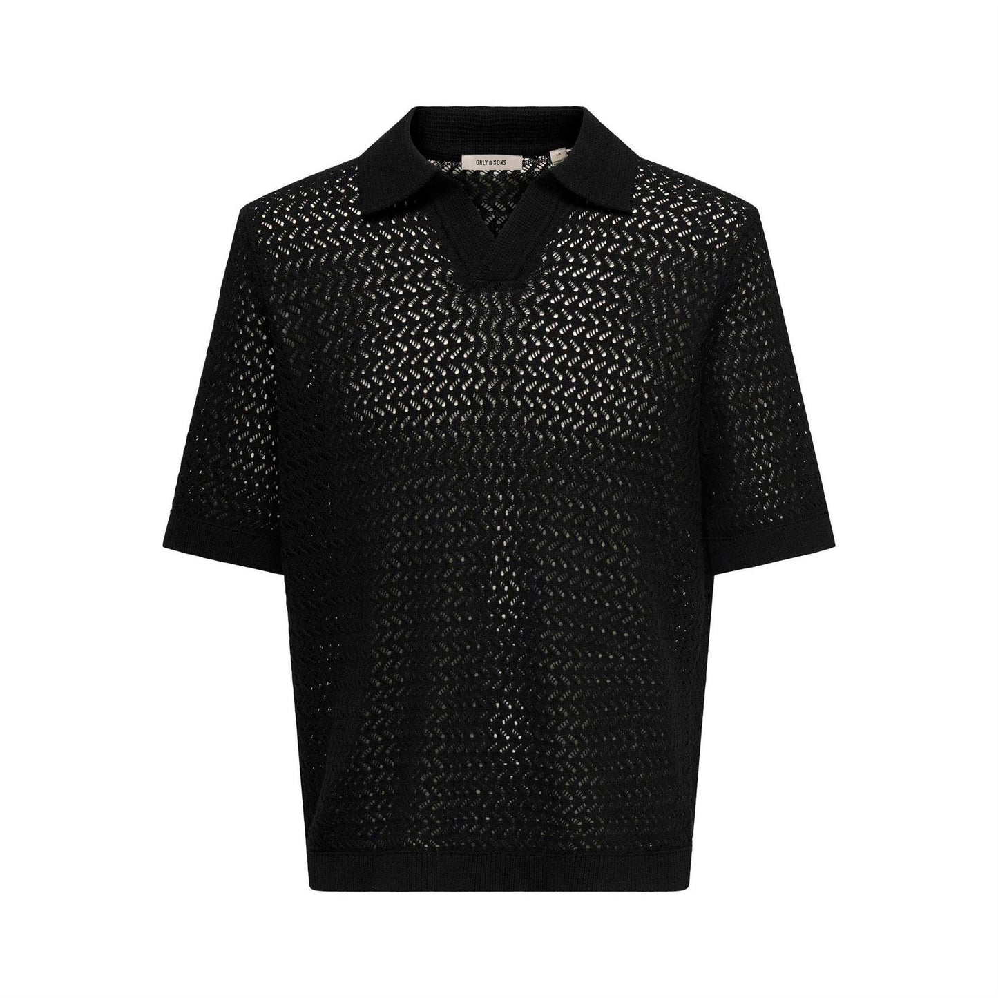 Black - Front - Only Mens Knitted Short-Sleeved Polo Shirt