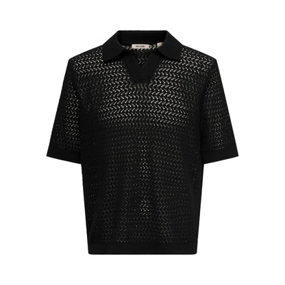 Black - Front - Only Mens Knitted Short-Sleeved Polo Shirt