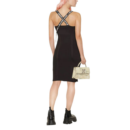 Black-Grey - Back - Off-White Womens-Ladies Spaghetti Strap Midi Dress