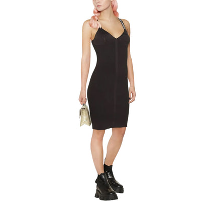 Black-Grey - Side - Off-White Womens-Ladies Spaghetti Strap Midi Dress