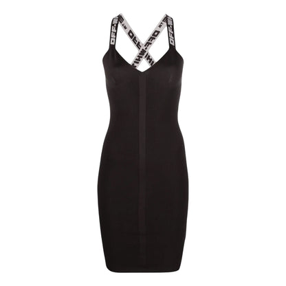 Black-Grey - Front - Off-White Womens-Ladies Spaghetti Strap Midi Dress