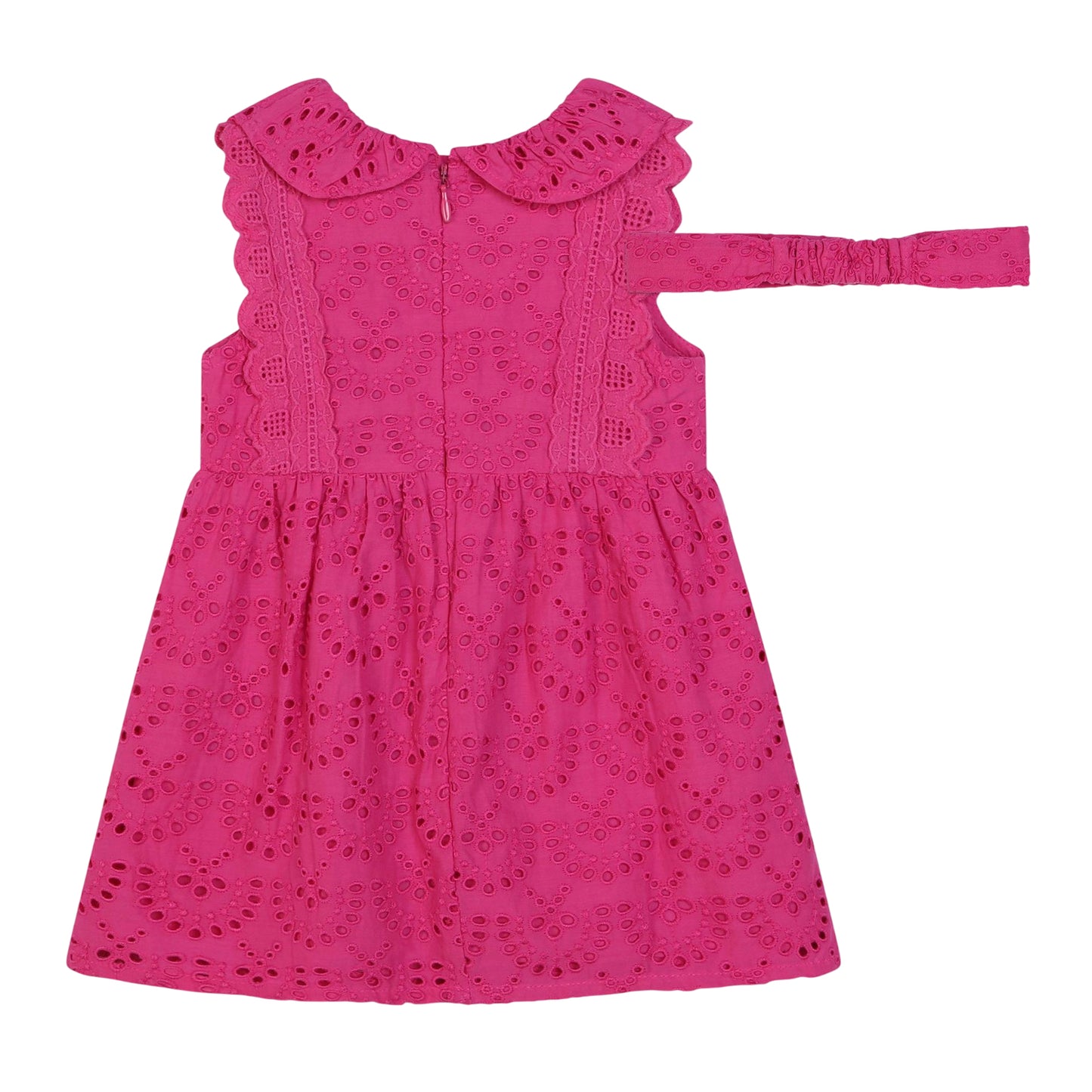 Fuchsia - Back - Carrement Beau Childrens-Kids Cotton Dress And Headband Set