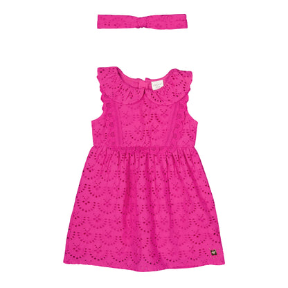 Fuchsia - Front - Carrement Beau Childrens-Kids Cotton Dress And Headband Set