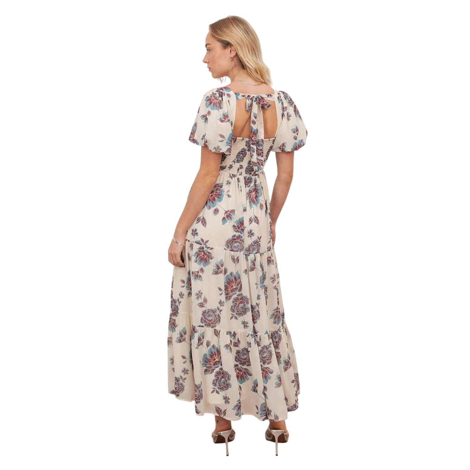 Cream-Blue - Back - Anaya With Love Womens-Ladies Floral Puff Sleeve Maxi Dress