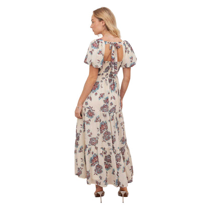 Cream-Blue - Back - Anaya With Love Womens-Ladies Floral Puff Sleeve Maxi Dress