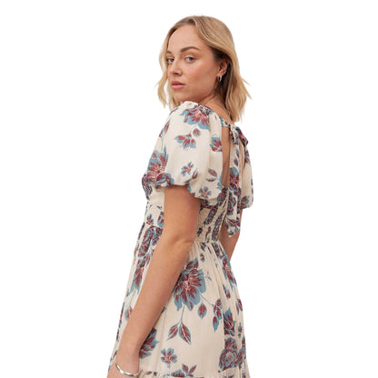 Cream-Blue - Side - Anaya With Love Womens-Ladies Floral Puff Sleeve Maxi Dress