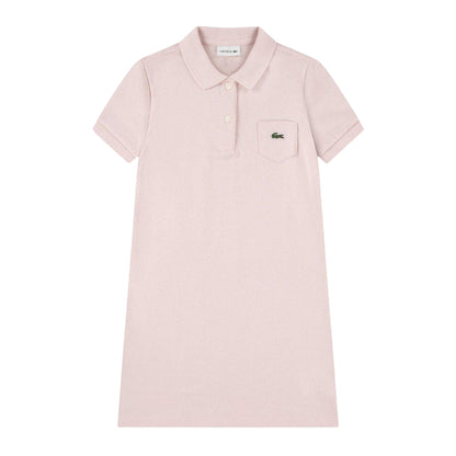 Pink - Front - Lacoste Girls Chest Pocket Polo Shirt Dress