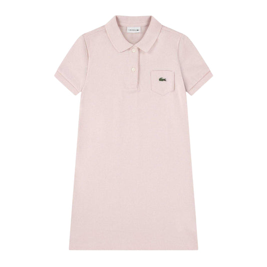 Pink - Front - Lacoste Girls Chest Pocket Polo Shirt Dress