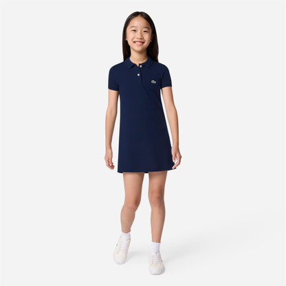 Marine Blue - Lifestyle - Lacoste Girls Chest Pocket Polo Shirt Dress