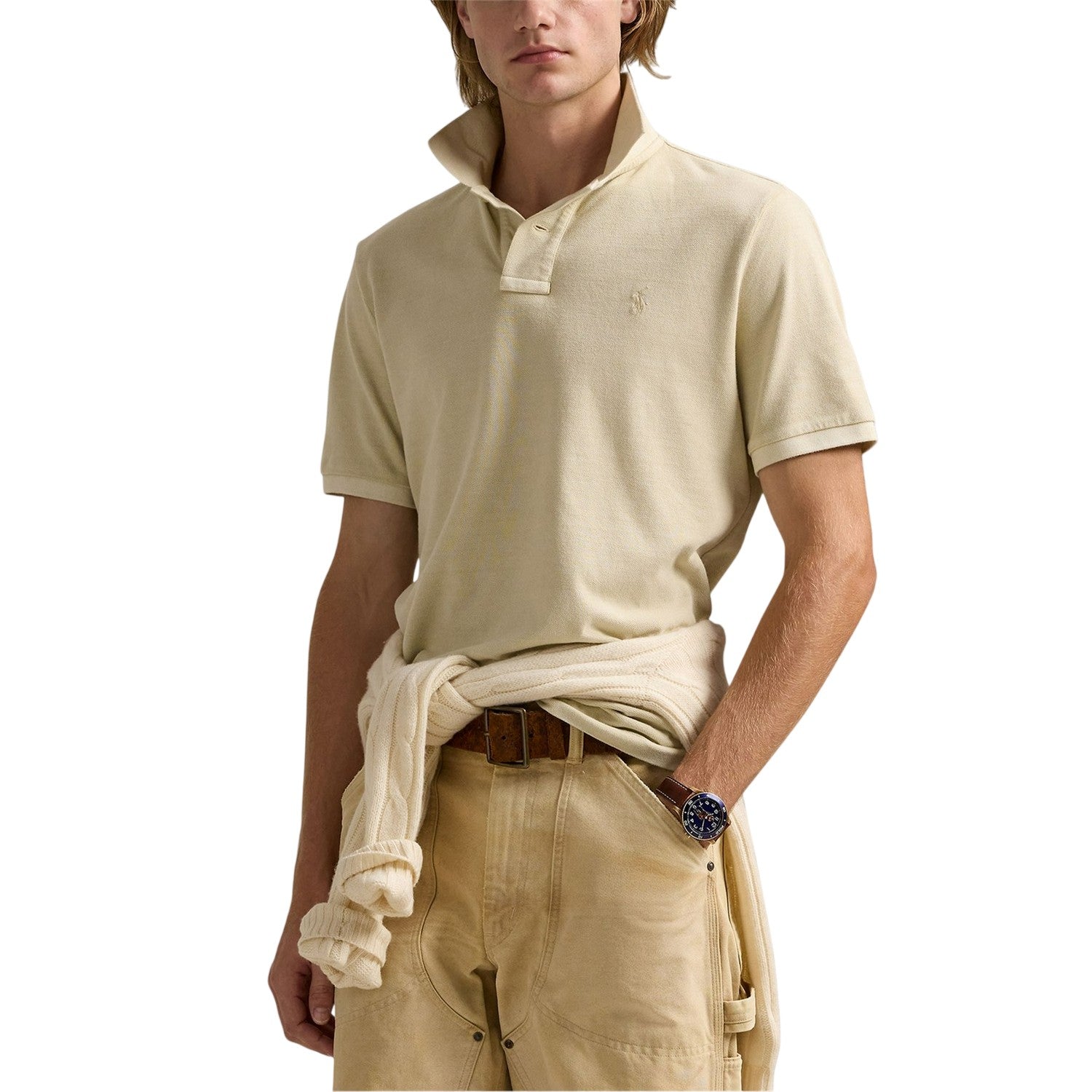 Natural - Lifestyle - Ralph Lauren Mens Embroidered Logo Collared Slim Short-Sleeved Polo Shirt