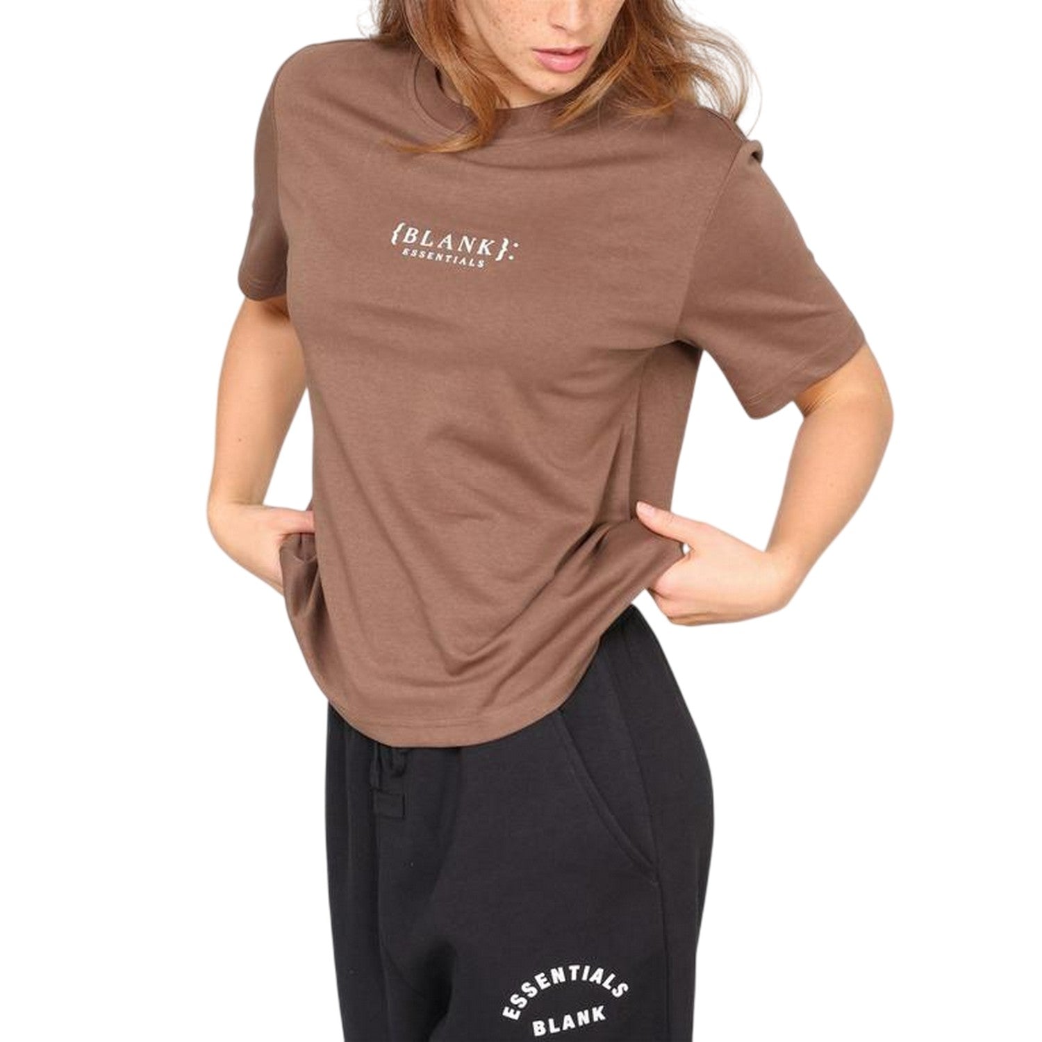 Chocolate - Lifestyle - Blank Essentials Womens-Ladies Essentials Logo Boyfriend T-Shirt