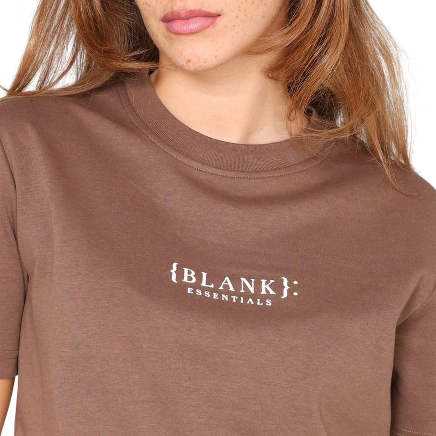 Earth Brown - Side - Blank Essentials Womens-Ladies Essentials Logo Boyfriend T-Shirt