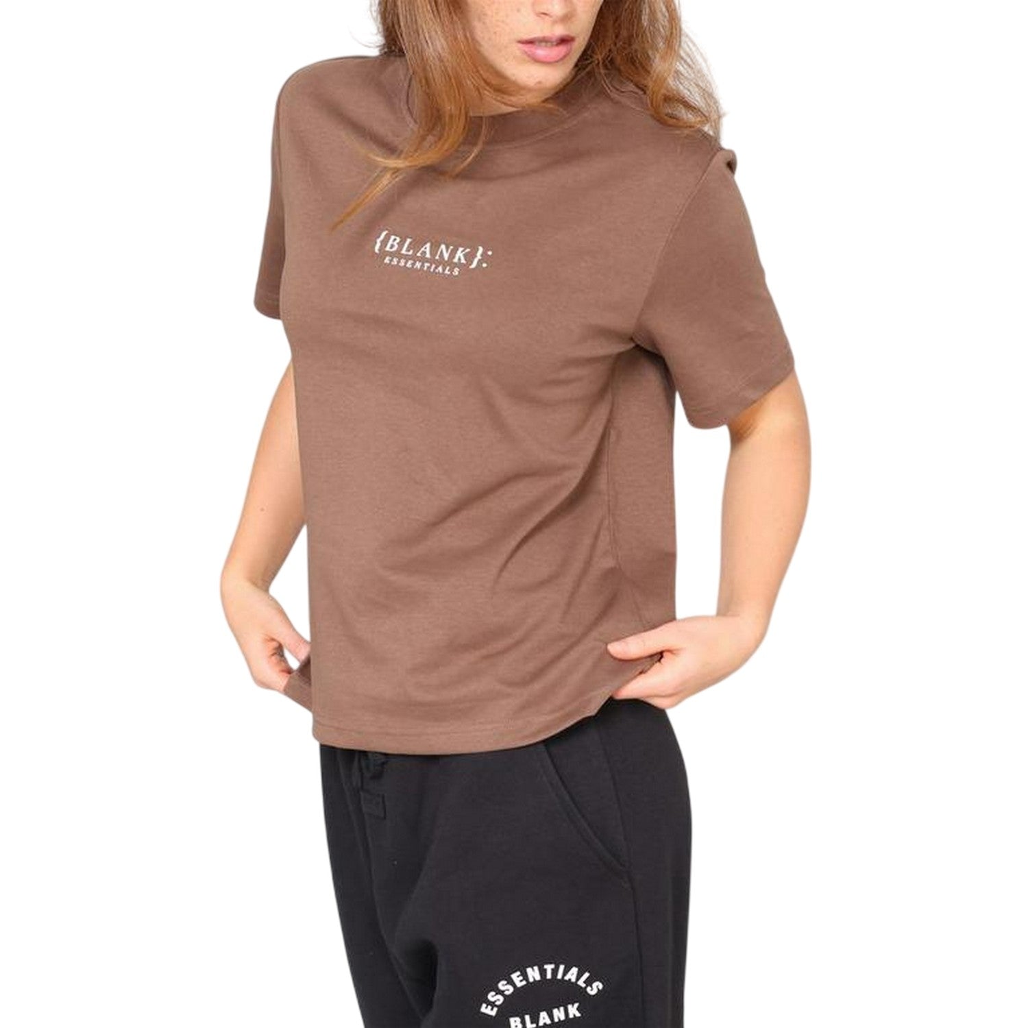 Earth Brown - Lifestyle - Blank Essentials Womens-Ladies Essentials Logo Boyfriend T-Shirt