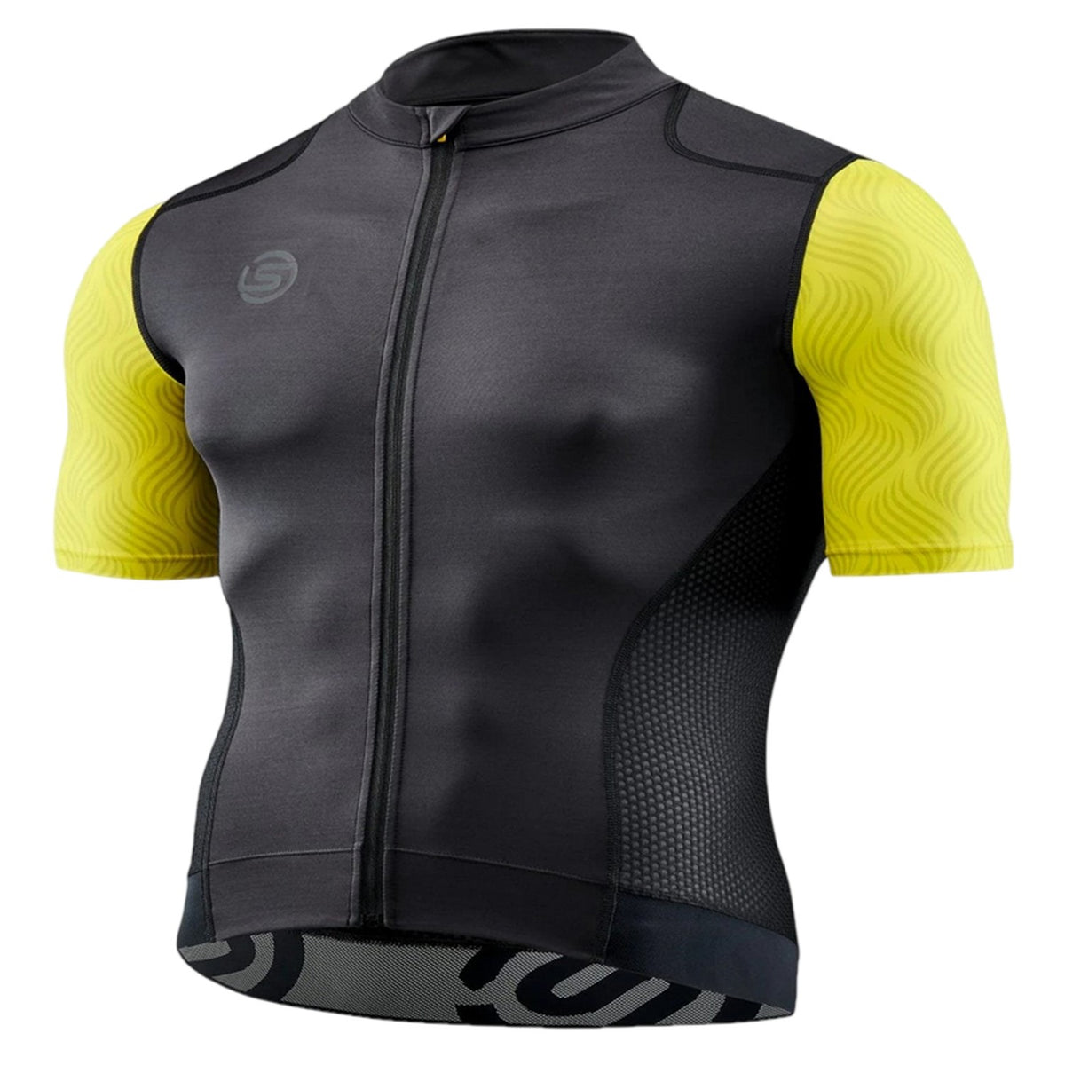 Yellow-Black - Front - Skins Mens Elite Mock Neck Cycling Top