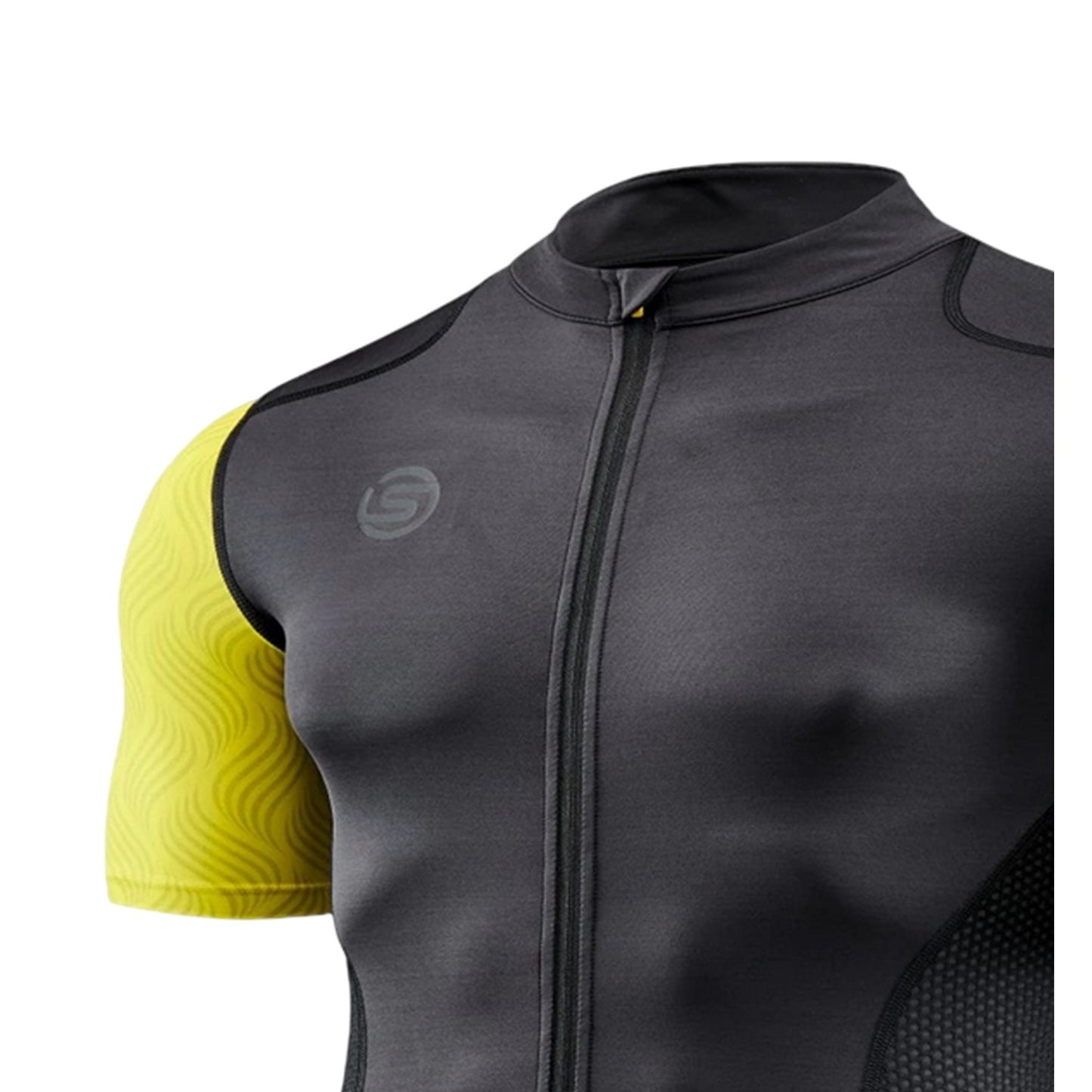Yellow-Black - Side - Skins Mens Elite Mock Neck Cycling Top