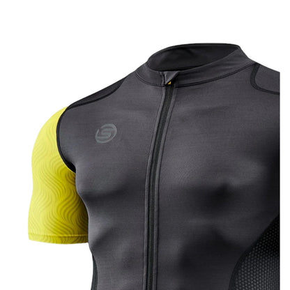Yellow-Black - Side - Skins Mens Elite Mock Neck Cycling Top