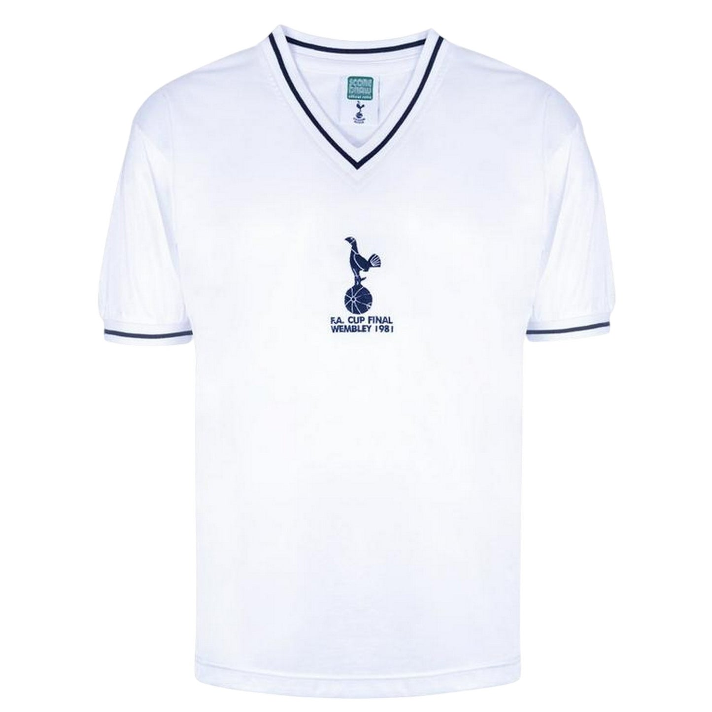 White-Blue - Front - Score Draw Mens 1981 Tottenham Hotspur FC V Neck Home Shirt