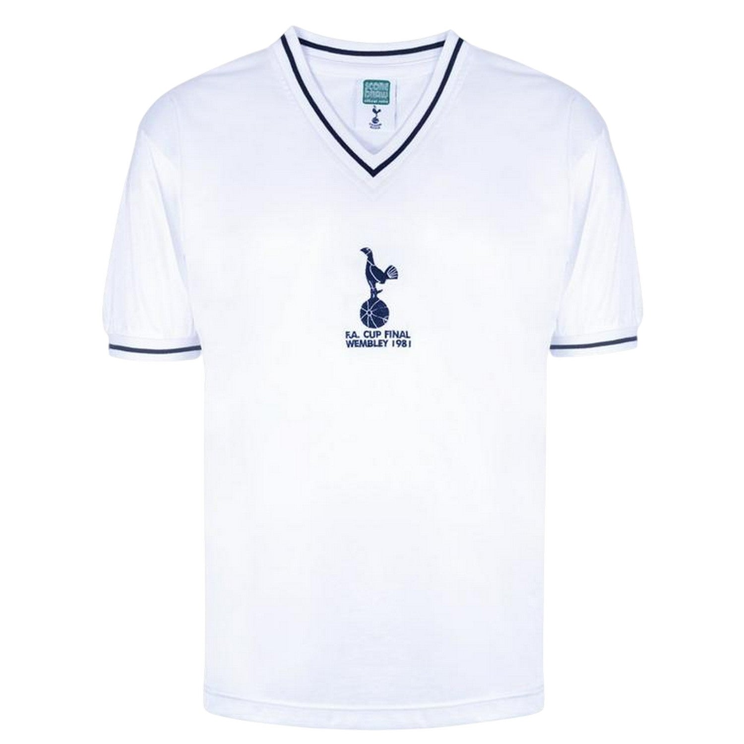 White-Blue - Front - Score Draw Mens 1981 Tottenham Hotspur FC V Neck Home Shirt